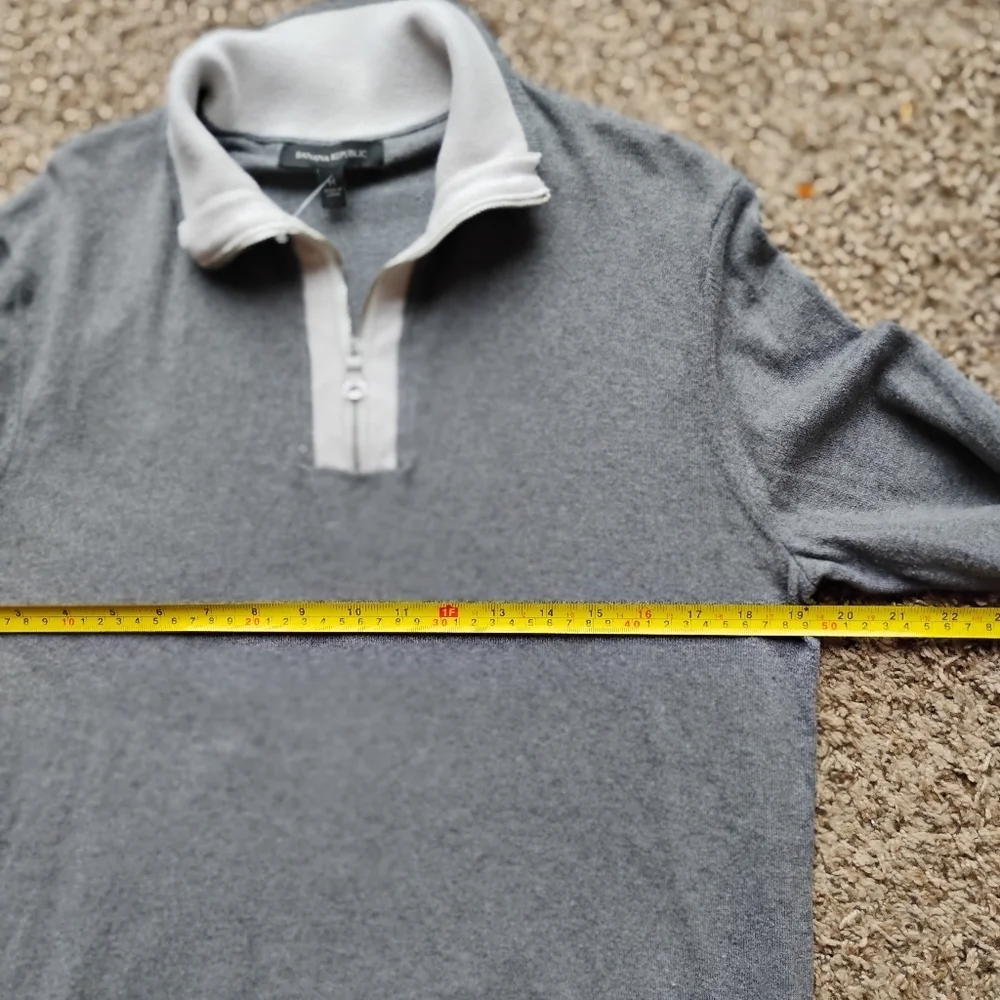 Banana Republic Factory Cotton Zip-Collar Pullover Sweater Gray White M